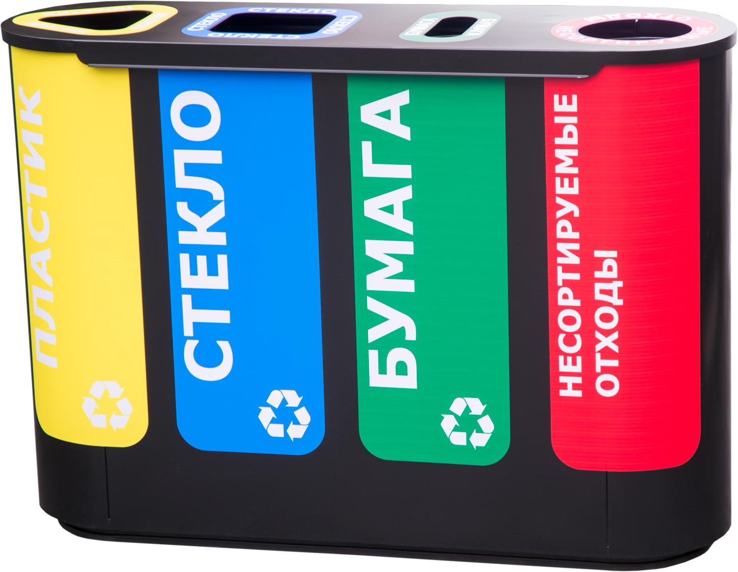 Урна для раздельного сбора мусора Акцент-4 с наклейками: пластик / стекло / бумага / несорт. отходы